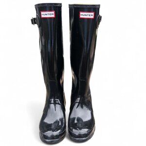 Hunter Original Tall Gloss Rain boots in Shiny Black Size 8F Wellies